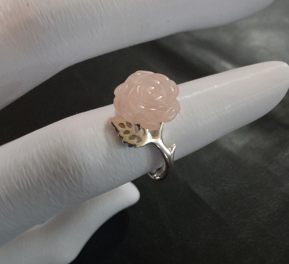 Rose Carved Pink Flower Ring - Women's Jewelry